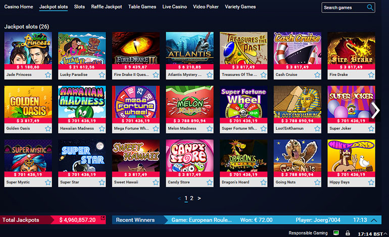 Party Casino Jackpot Slots Menu