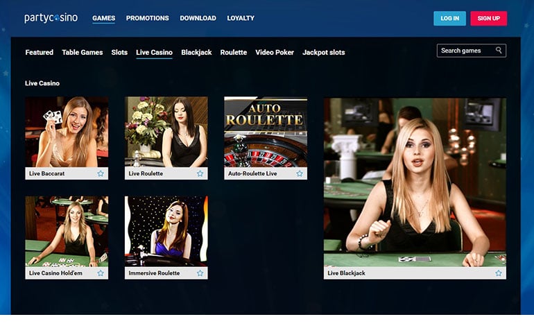 Party Casino Roulette Menu